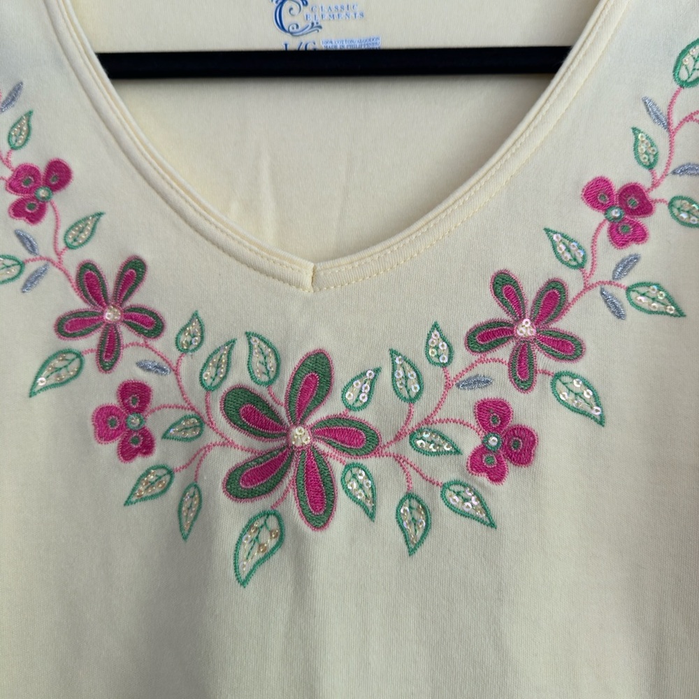 Classic Elements Yellow Embellished Short Sleeve … - image 3